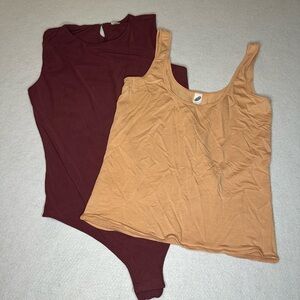 Parade Women's Sleeveless Bodysuit Tank Tops Maroon Tan Set Under Shirts Soft